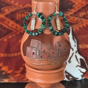 Green Malachite Stone Hoop Earrings - Religious “it is well with my soul”.